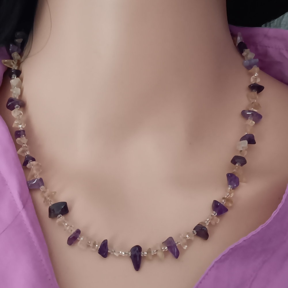 Natural Amethyst and Citrine chip necklace
